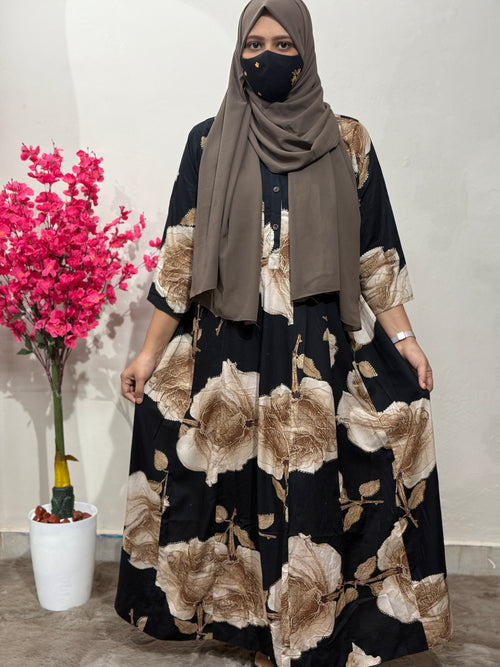 Panel Cut Maxi Black With Brown Floral