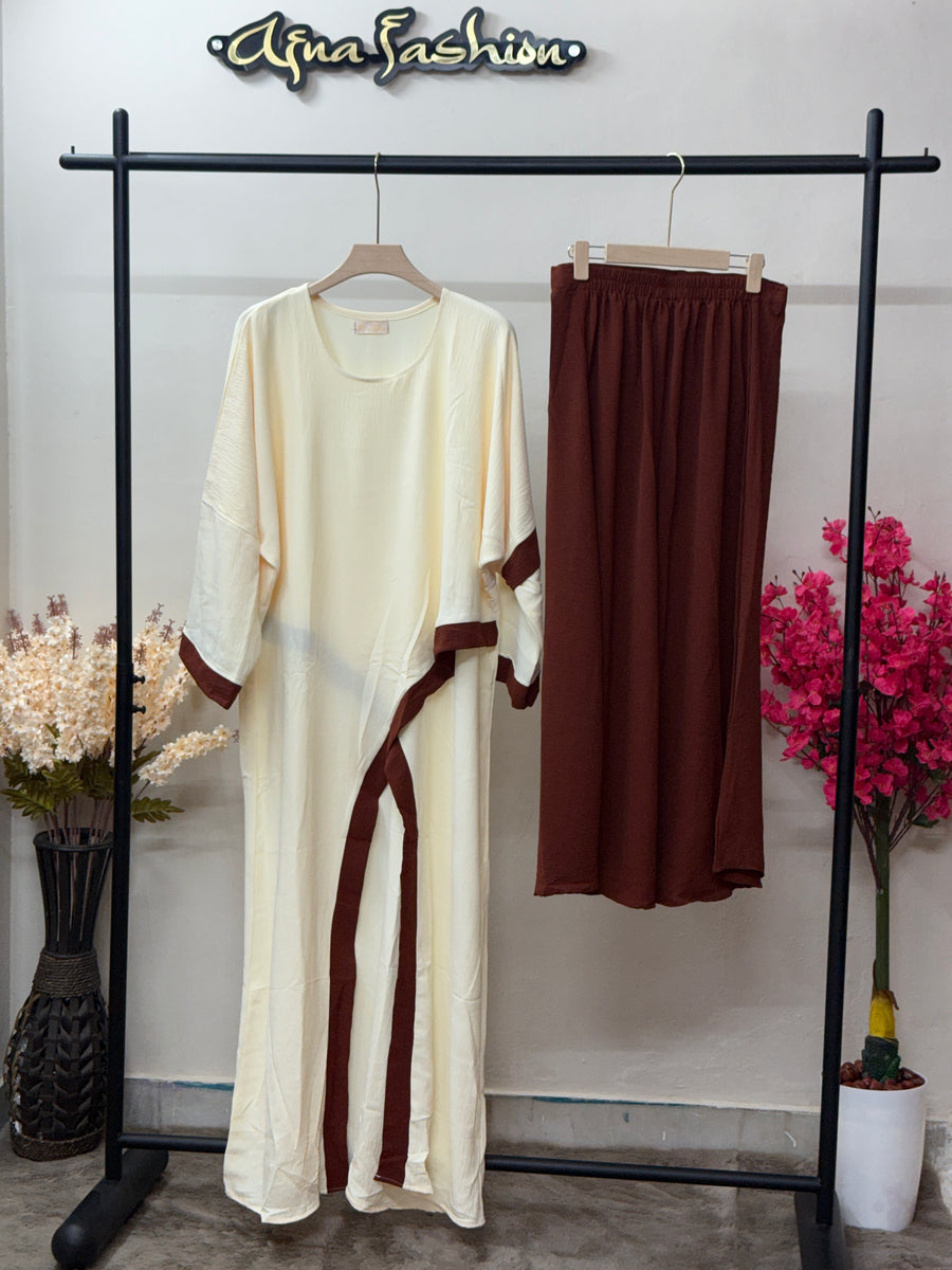 Imp CY Cream Top with Rust Brown Skirt