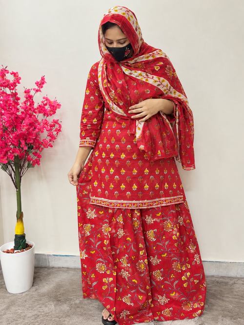 Cotton Top,Skirt & Shawl Red