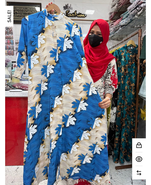 Imported Abaya Blue Leaf Print