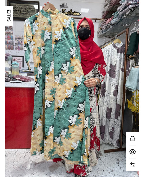 Imported Abaya Lt Green Leaf Print