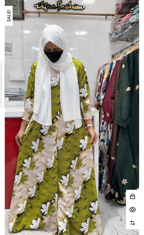 Imported Abaya Teal Green Leaf