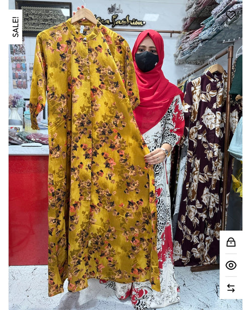 Imported Abaya Small Print Mustard