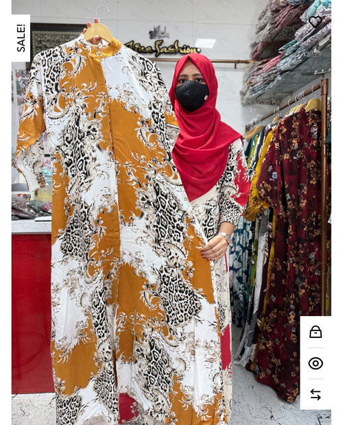 Imported Abaya White with mustard and Black