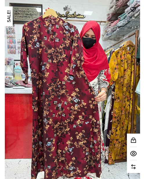 Imported Abaya Small Print Maroon