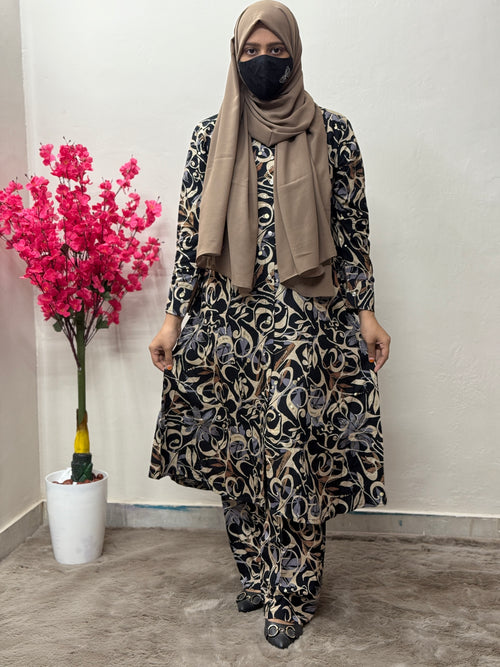 Soft Rayon Cord set Black Swirl Print