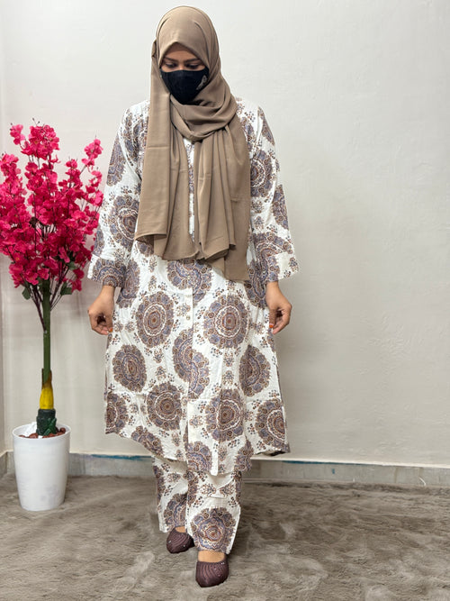 Soft Rayon Cord Set White Ajrakh Print