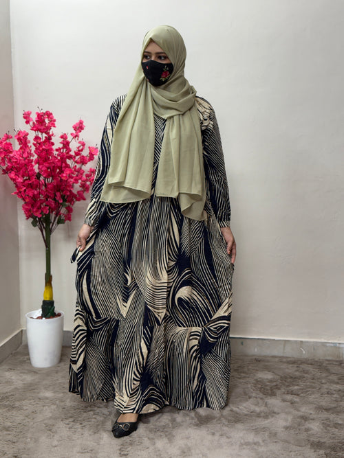 Soft Rayon Maxi wave Print Random Colour (Navy Blue or Black)