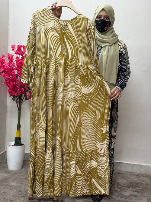 Soft Rayon Maxi wave Print Mustard Yellow