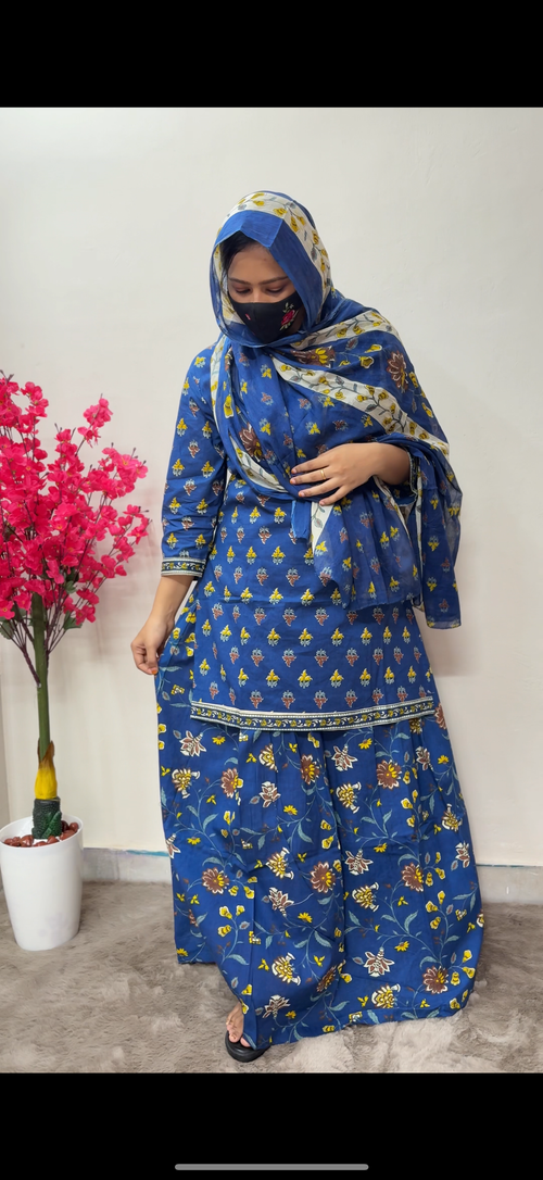Cotton Top,Skirt & Shawl Navy Blue