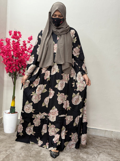 Soft Rayon Maxi Floral Print Black