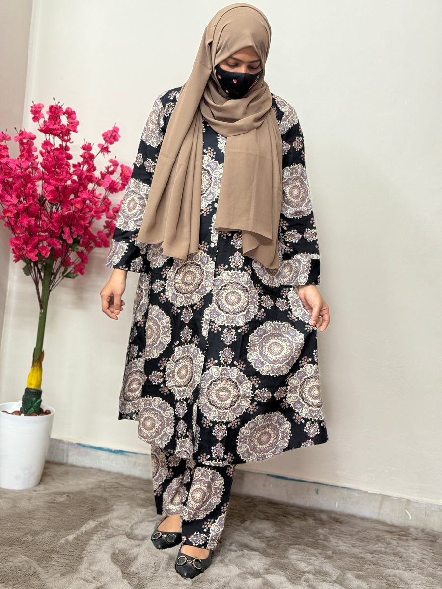 Soft Rayon Cord Set Balck Ajrakh Print
