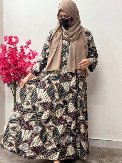Panel Cut Maxi Geometric Print Black