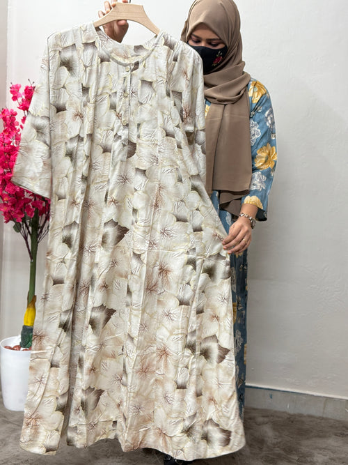Panel Cut Maxi Botanical Print Ivory