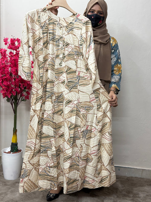 Panel Cut Maxi Geometric Print Half White
