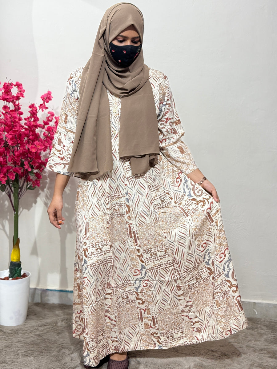 Panel Cut Maxi Batik Print Half white
