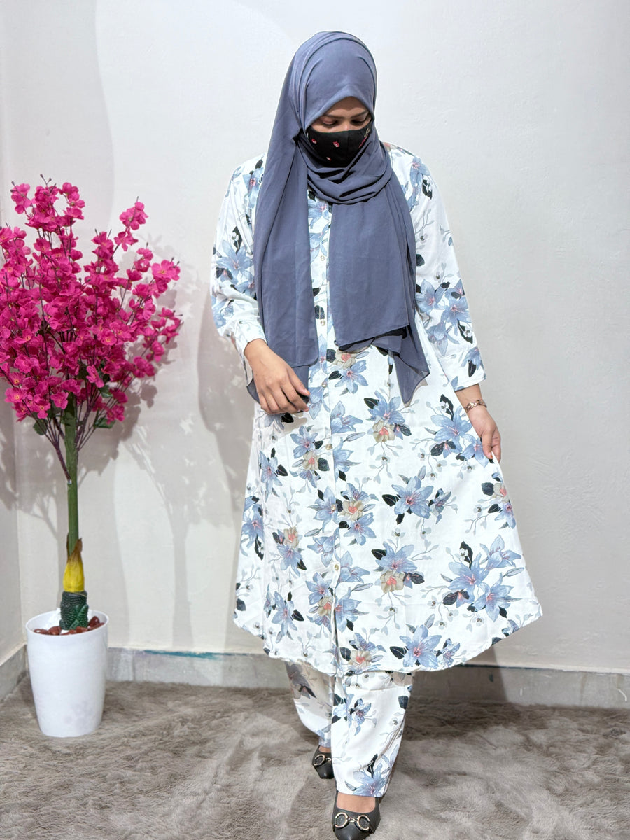 Imported Cord Set White With Grey Floral