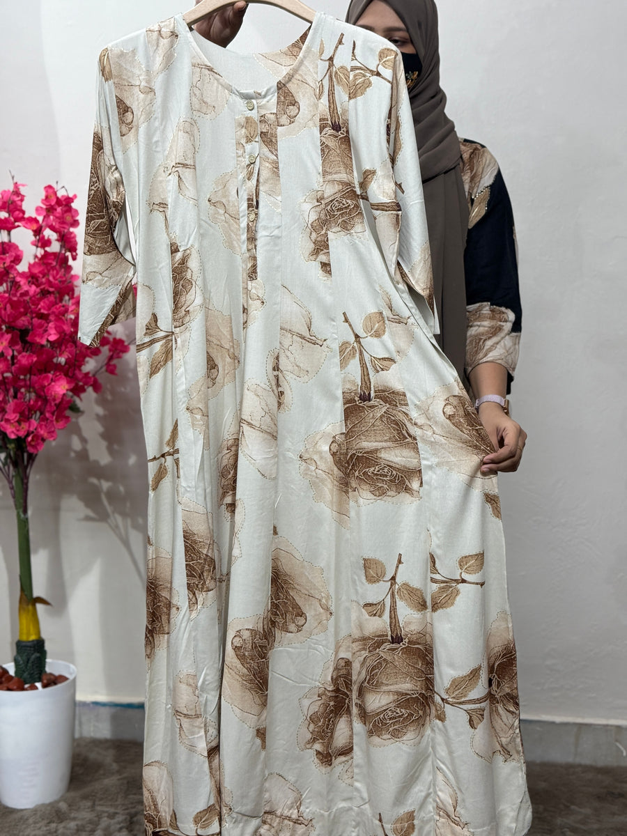 Panel Cut Maxi Half white With Brown Floral