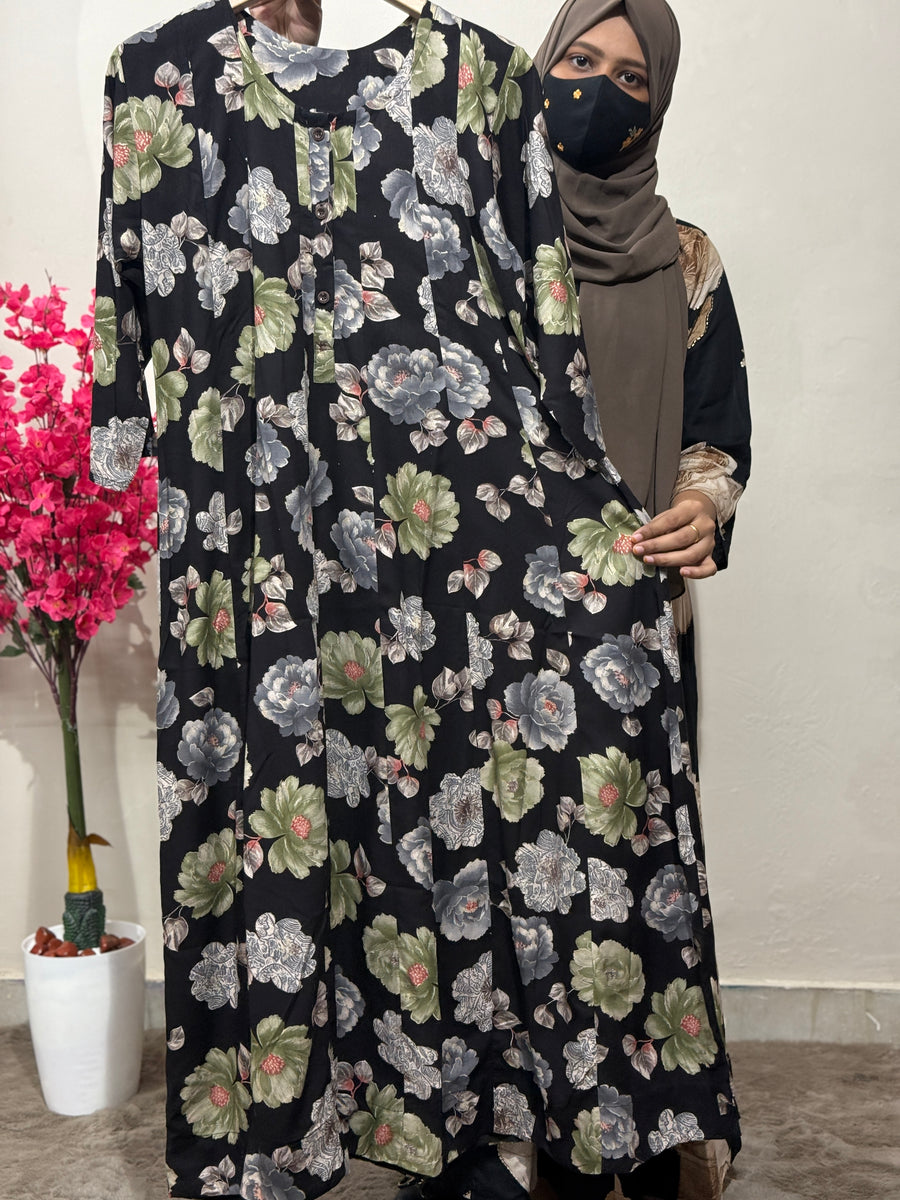 Panel Cut Maxi Black With Green Floral