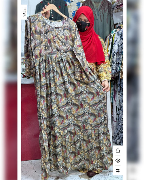 Premium Rayon Maxi Grey Floral