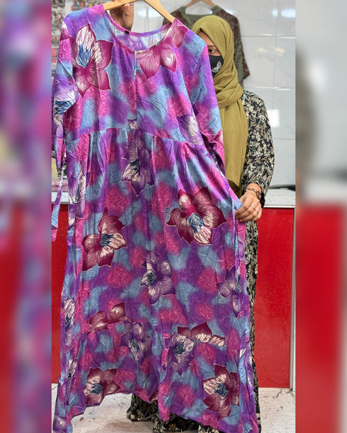 Premium Rayon Maxi Violet with Pink Floral
