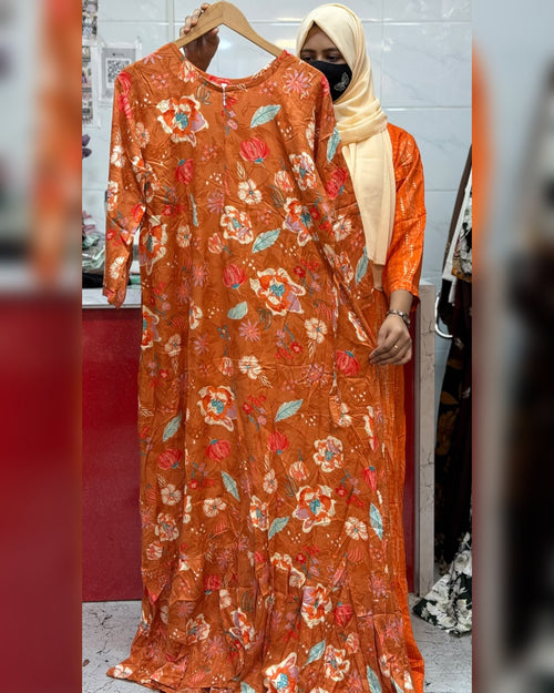 Premium Rayon Maxi Orange with leaf Floral