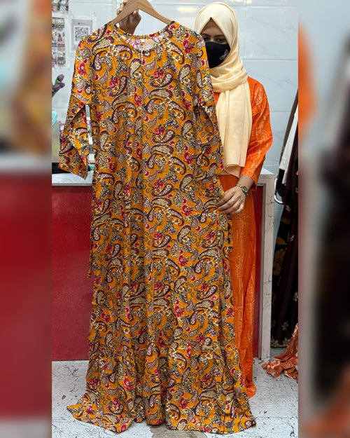 Premium Rayon Maxi Kalam Kari Yellow