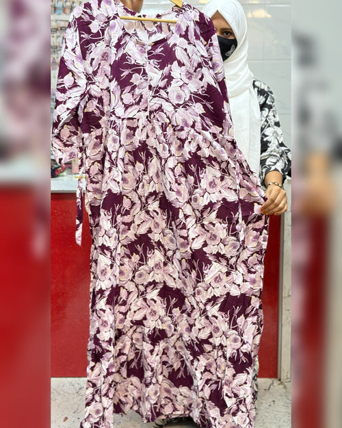 Premium Rayon Maxi Maroon with white Floral