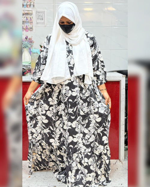 Premium Rayon Maxi Black with White Floral