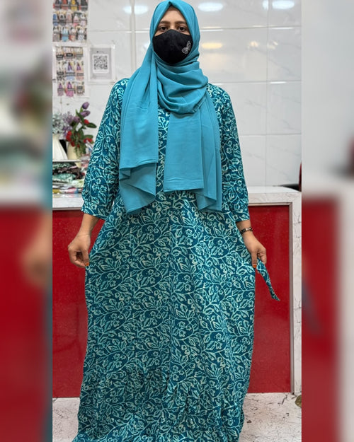 Premium Rayon Maxi Small Print Teal Blue