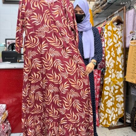 Rayon maxi red with golden leaf
