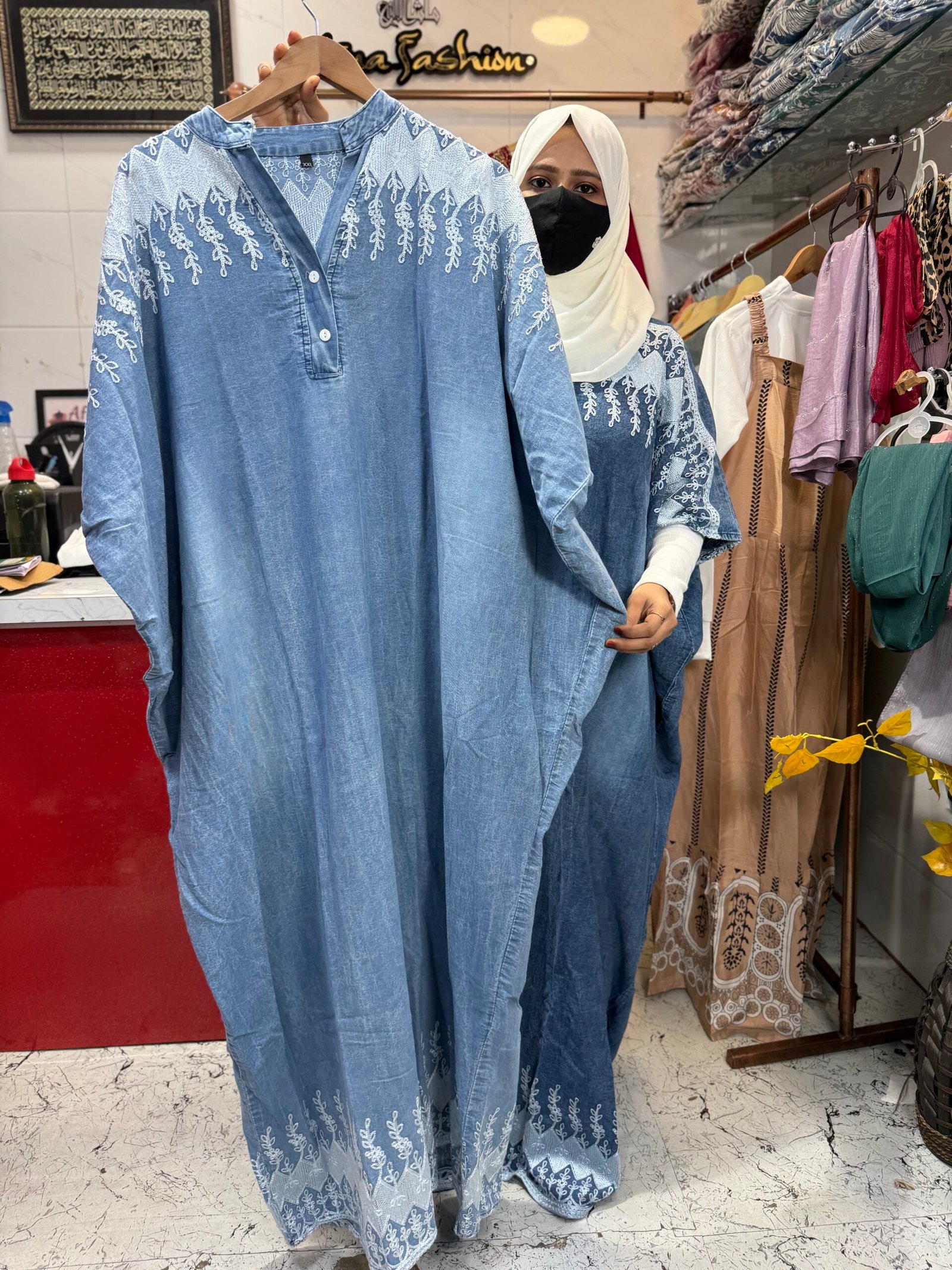 Denim kaftan lit blue