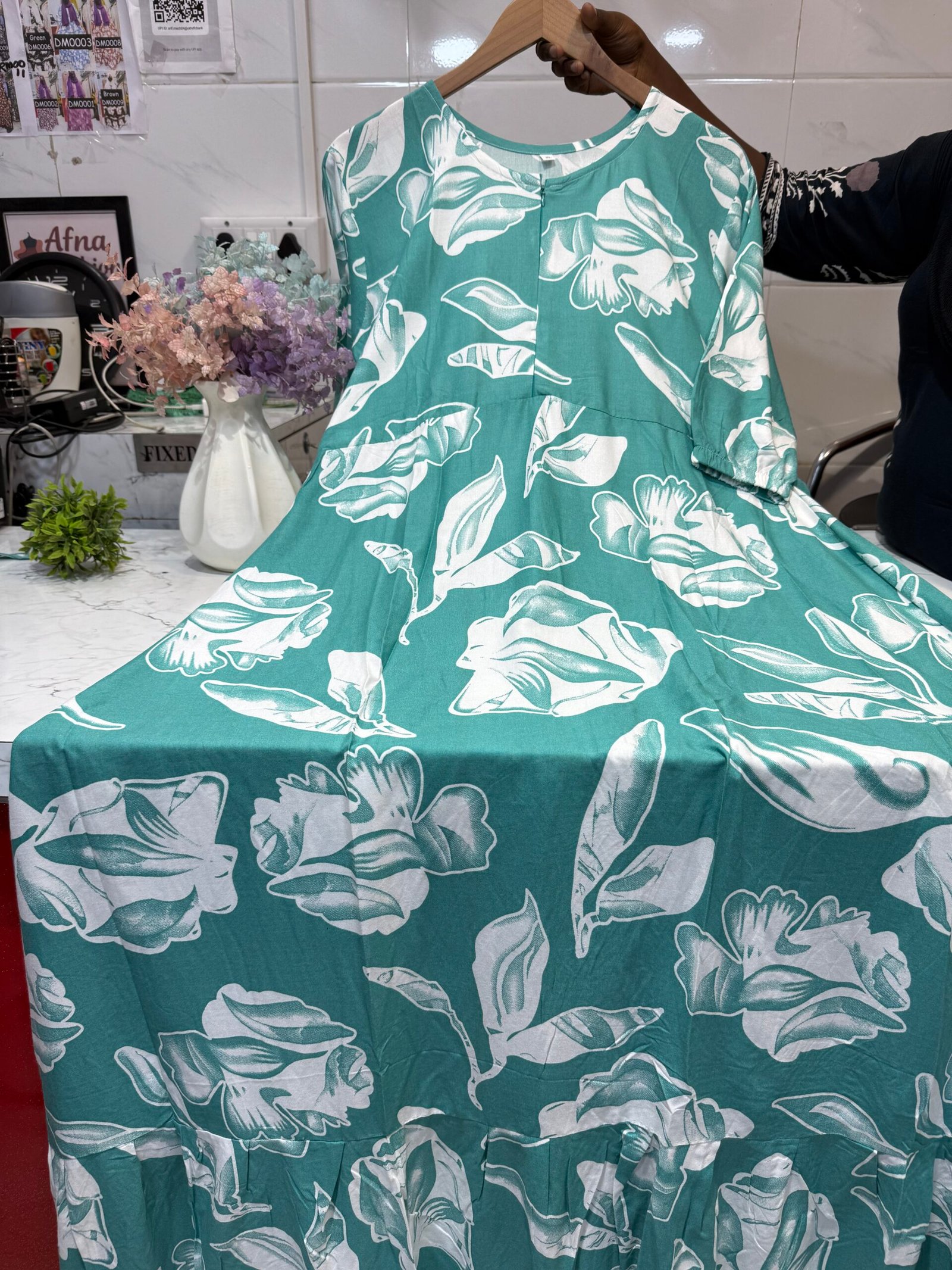 Sea Green with white floral