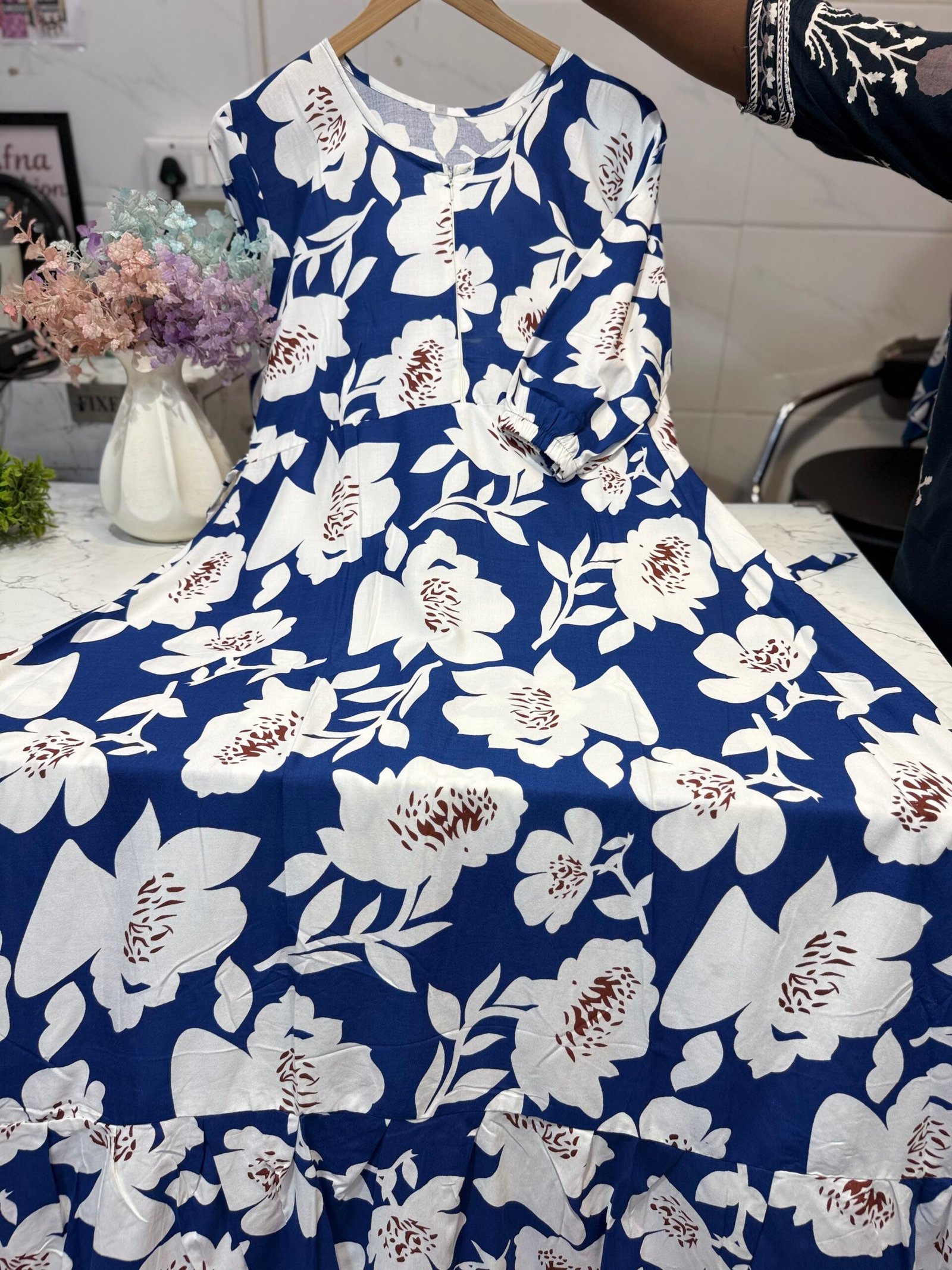 Navy blue with white floral