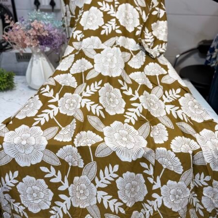 Rayon maxi olive brown with white floral