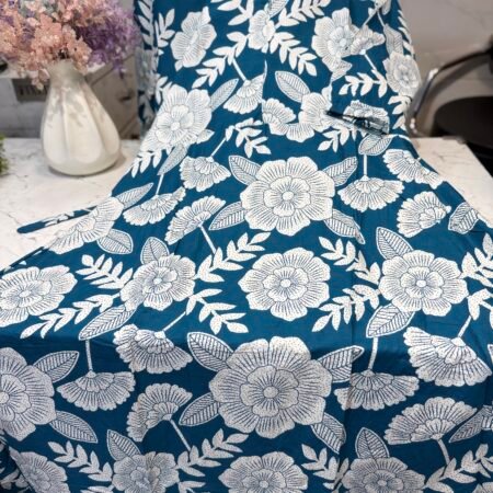 Rayon maxi teal blue with white floral