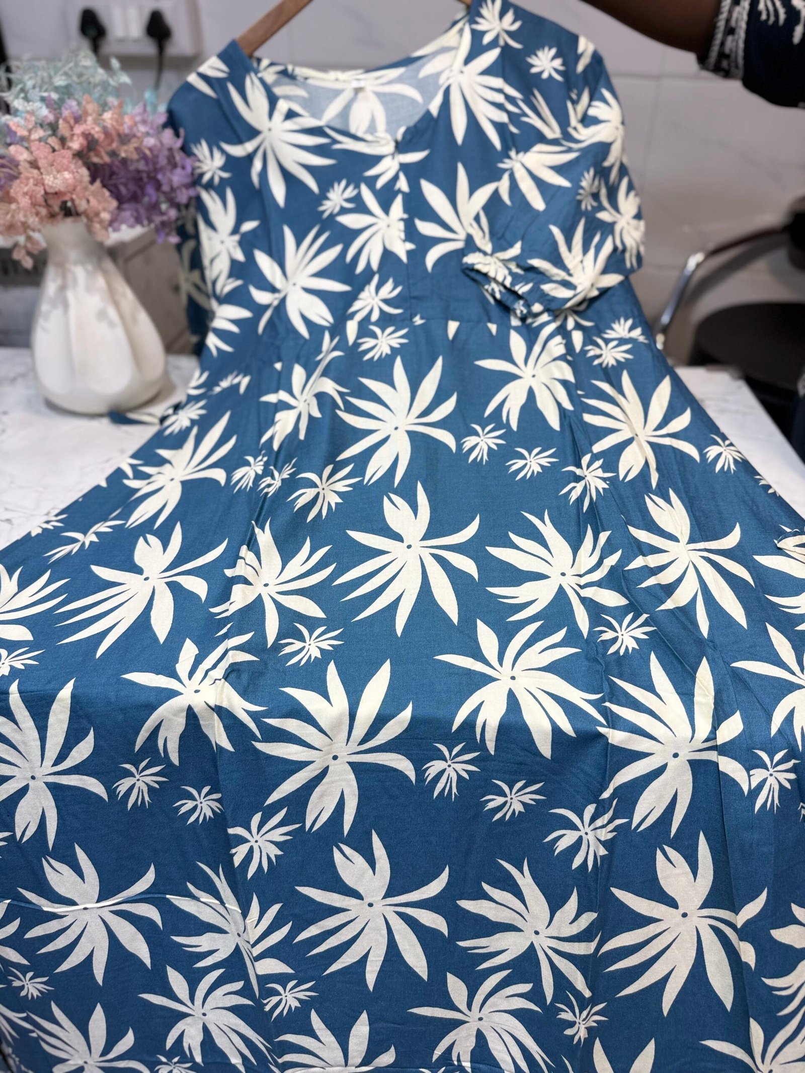 Rayon maxi blue with floral