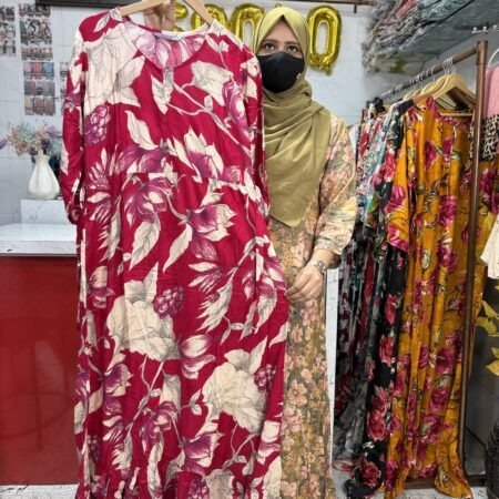 Rayon maxi dark pink floral