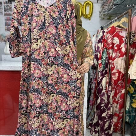 Rayon maxi black with cream and pink floral
